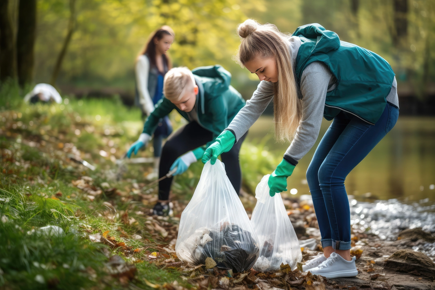 Odenwald - Stiftung Naturschutz - barrierefrei - Kinder Jugendliche Reinigungsbereich im Park. Ehrenamt, Wohltätigkeit, MenschenOdenwald - Stiftung Naturschutz - barrierefrei -